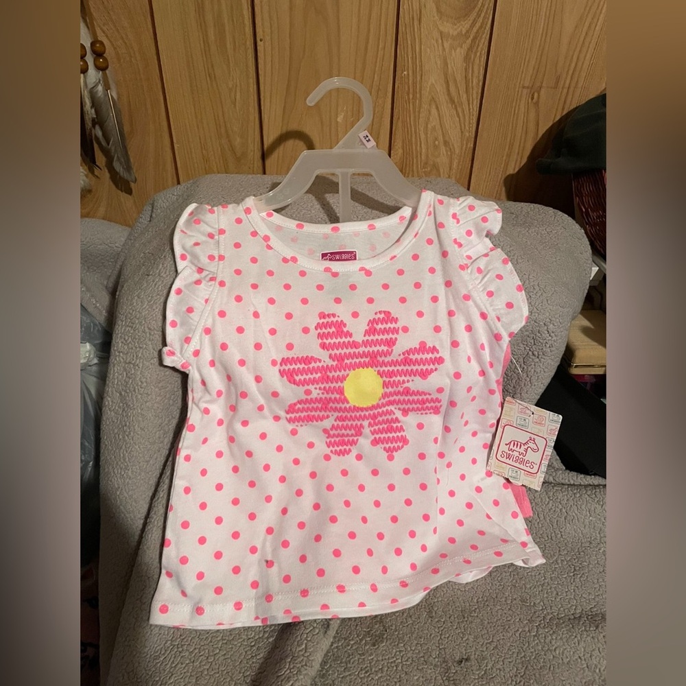 Swiggles White and Pink Polka Dot Tee with Flower